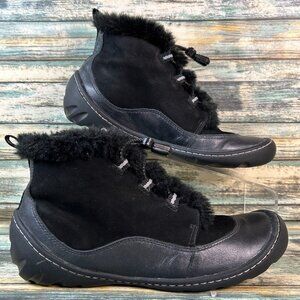 Clarks Privo Faux Fur Lined Ankle Boots Black Leather Bungee Closure Womens 6.5M